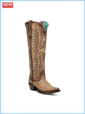 Sand Metallic Welt Tall Snip Toe Cowboy Boots Western Leather